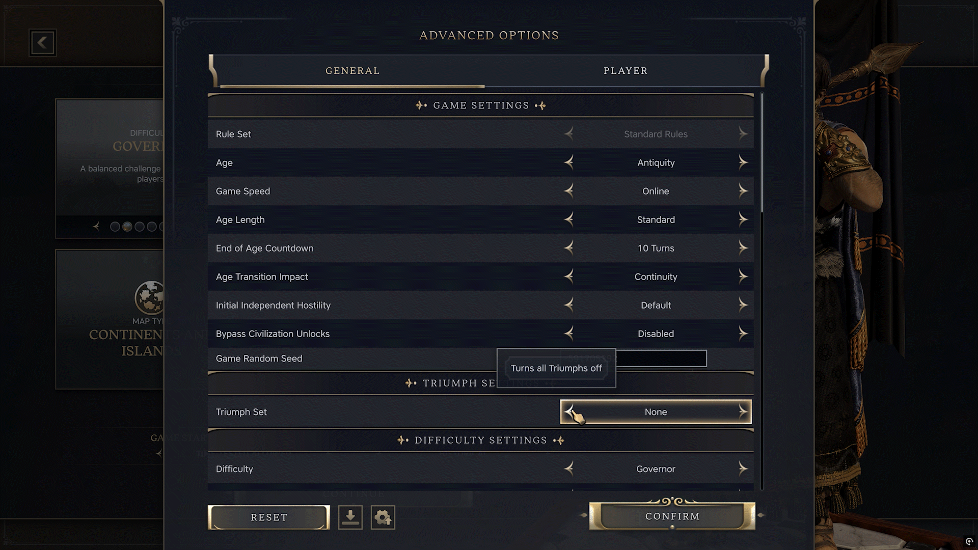 Triumph Advance Settings