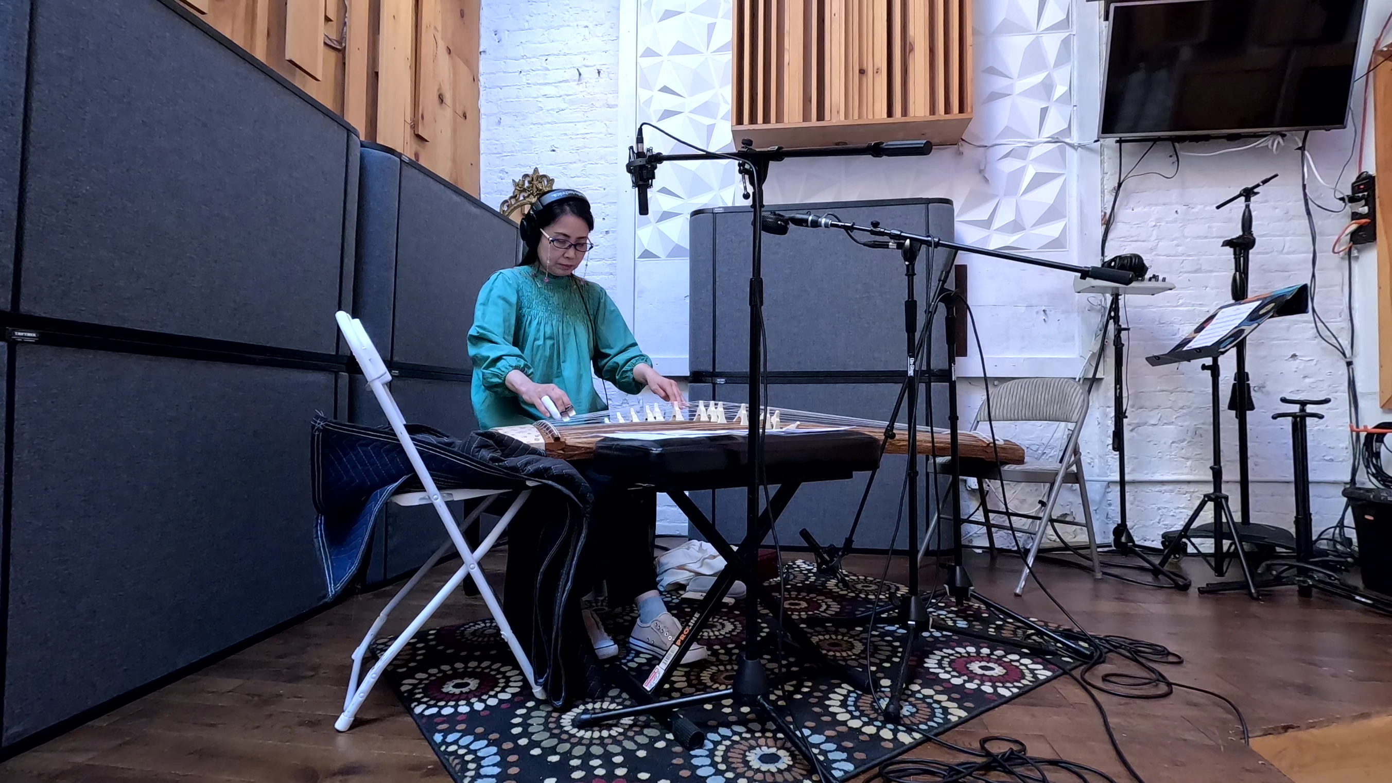 Masayo Ishigure recording the koto part for the Meiji Japan civ theme at Pinch Recording, New York City.