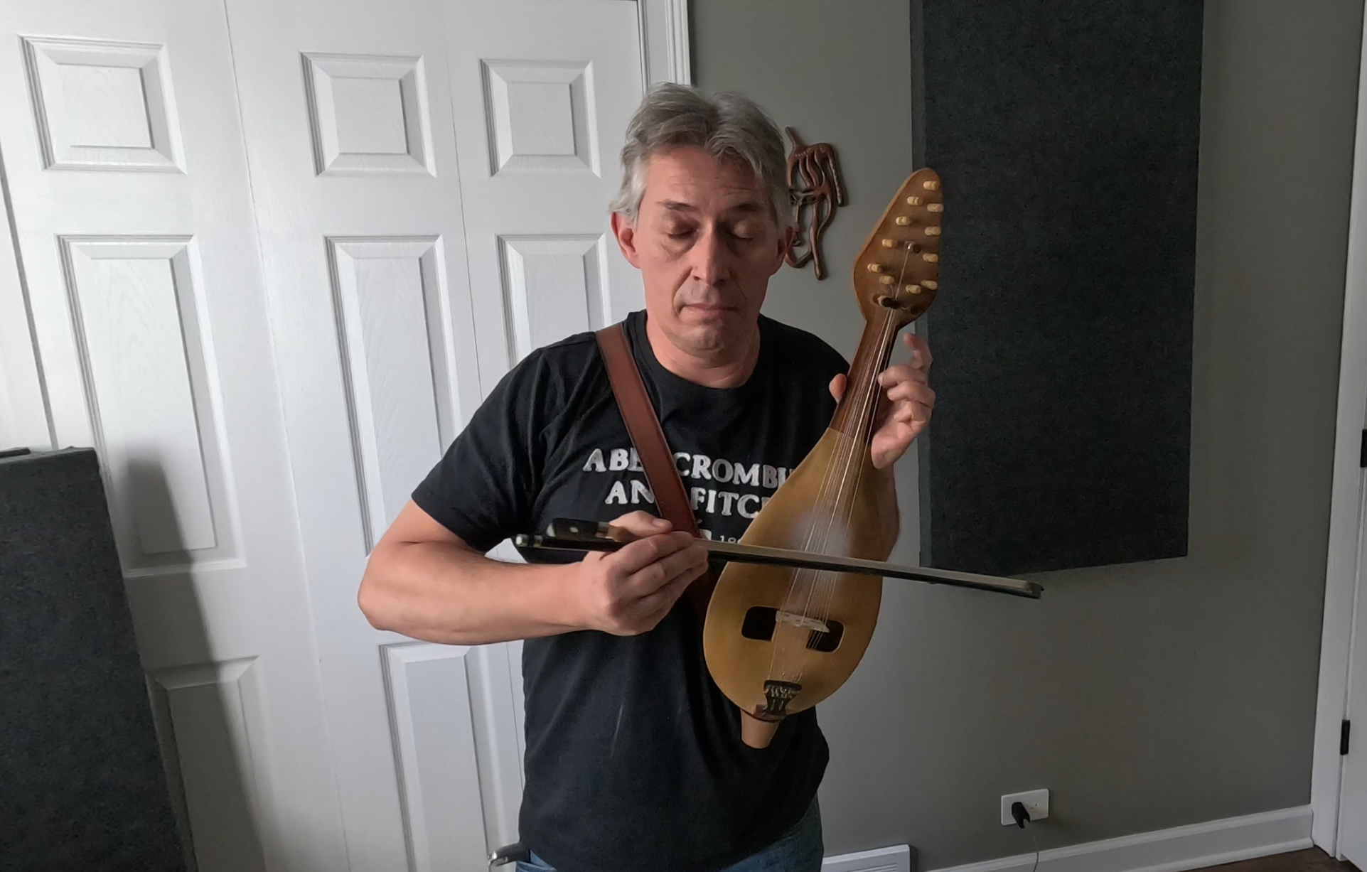 Angel Dobrev overdubbing the gadulka parts for the Bulgarian civ theme after the initial ensemble recording.
